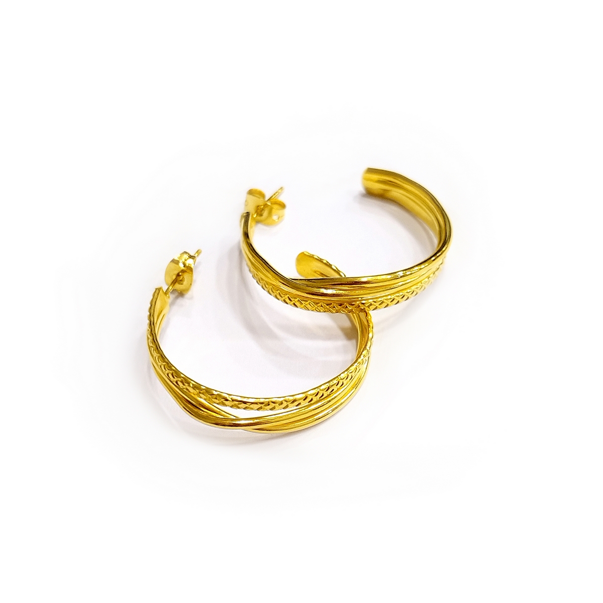 Alternative view of 5405F Two metal textures hoops Χρυσό