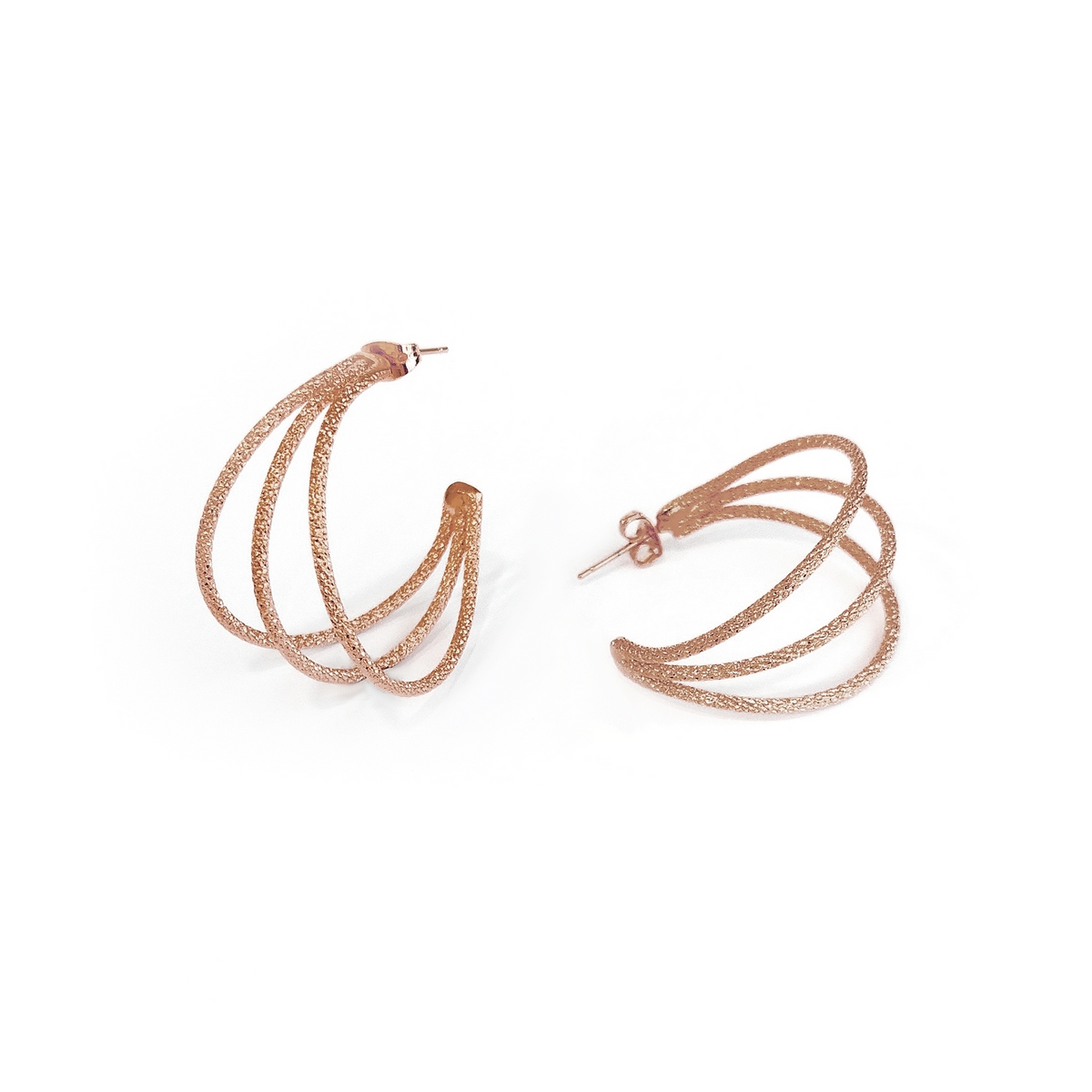 Alternative view of 5337F Shining loop triple earrings Ροζ χρυσό