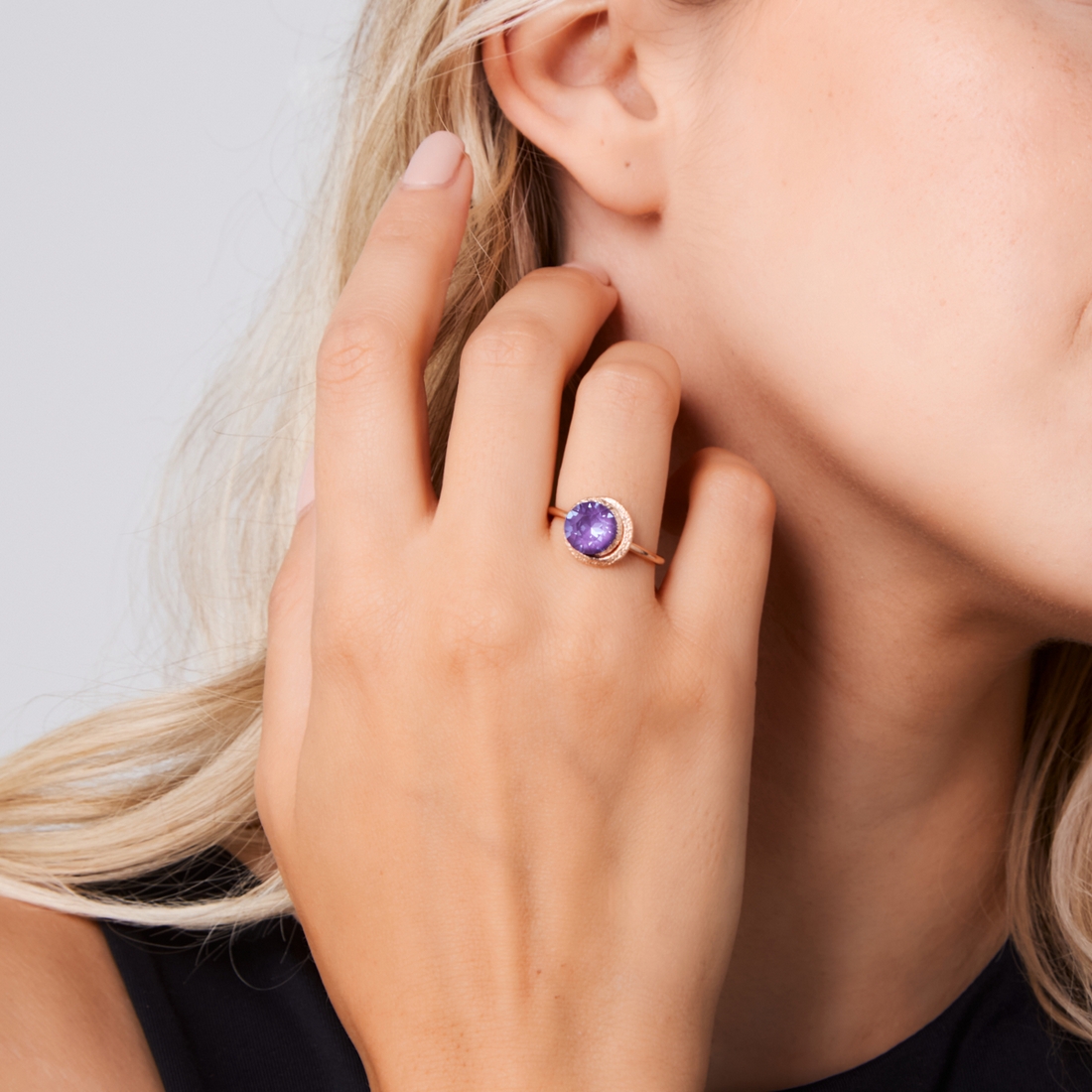 Alternative view of 5532D Colorful frame crystal ring Γκρι