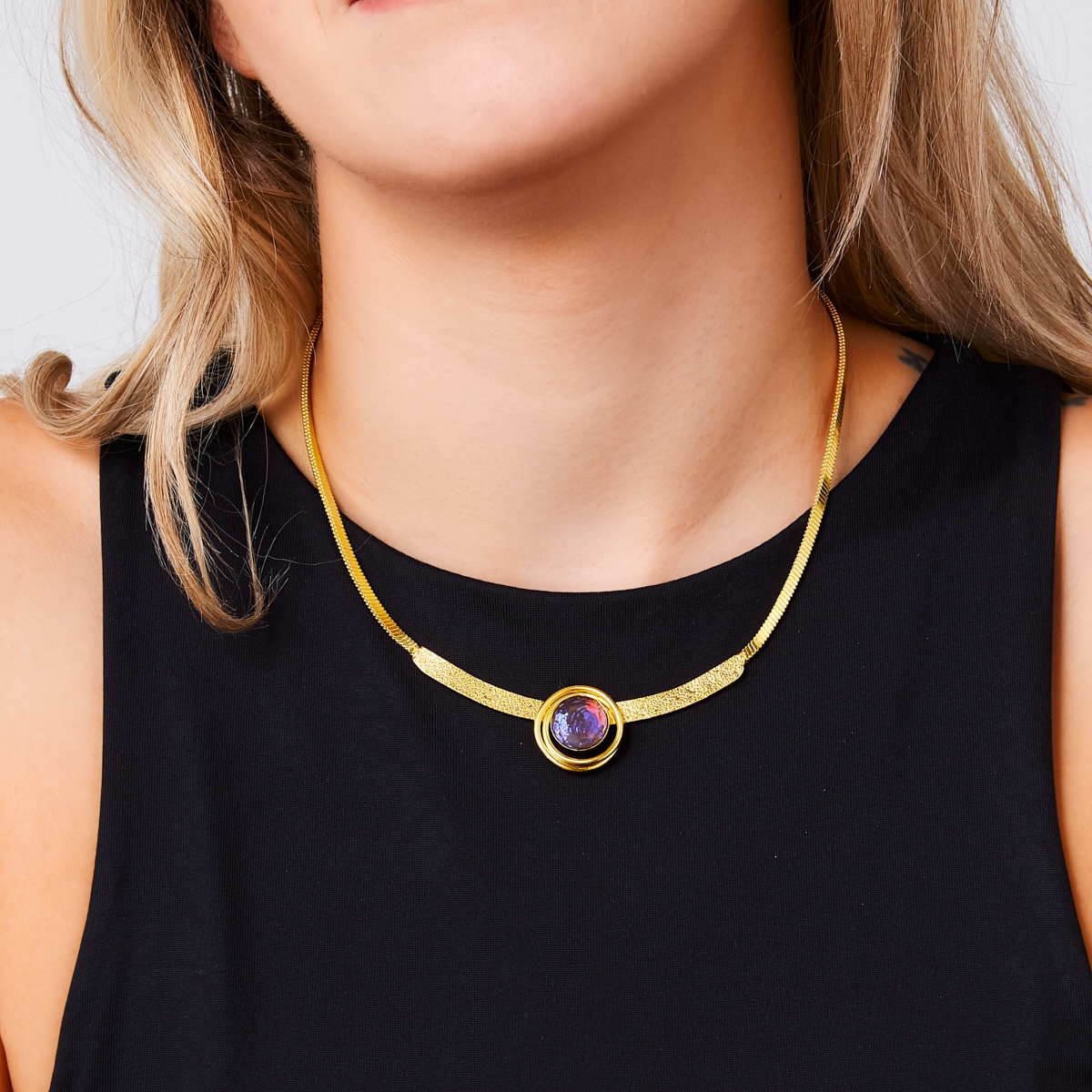 Alternative view of 5564A Handmade crystal spiral necklace Blue