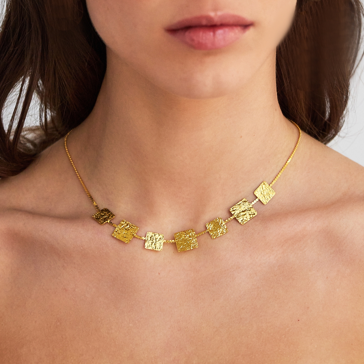 Alternative view of 5616A Classic square metal short necklace Gold