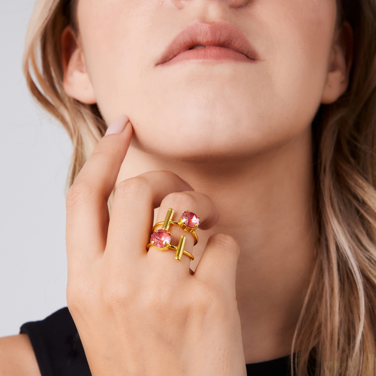 5531D Colorful frame double ring Catherine bijoux Ανοιχτό Πράσινο