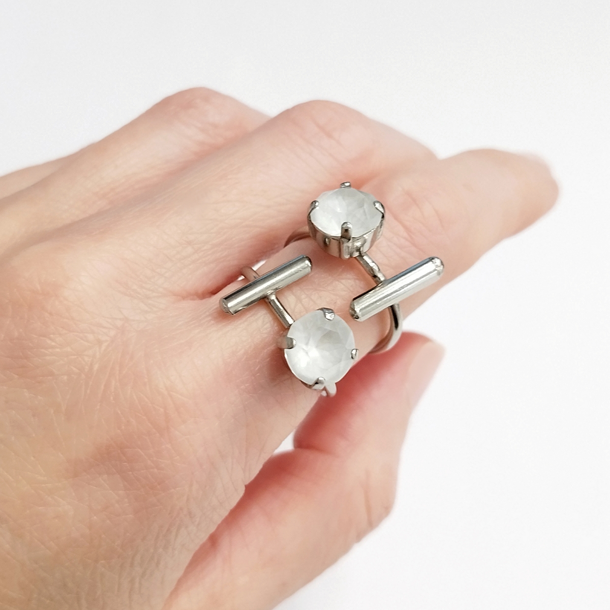 5531D Colorful frame double ring Catherine bijoux Ασημί