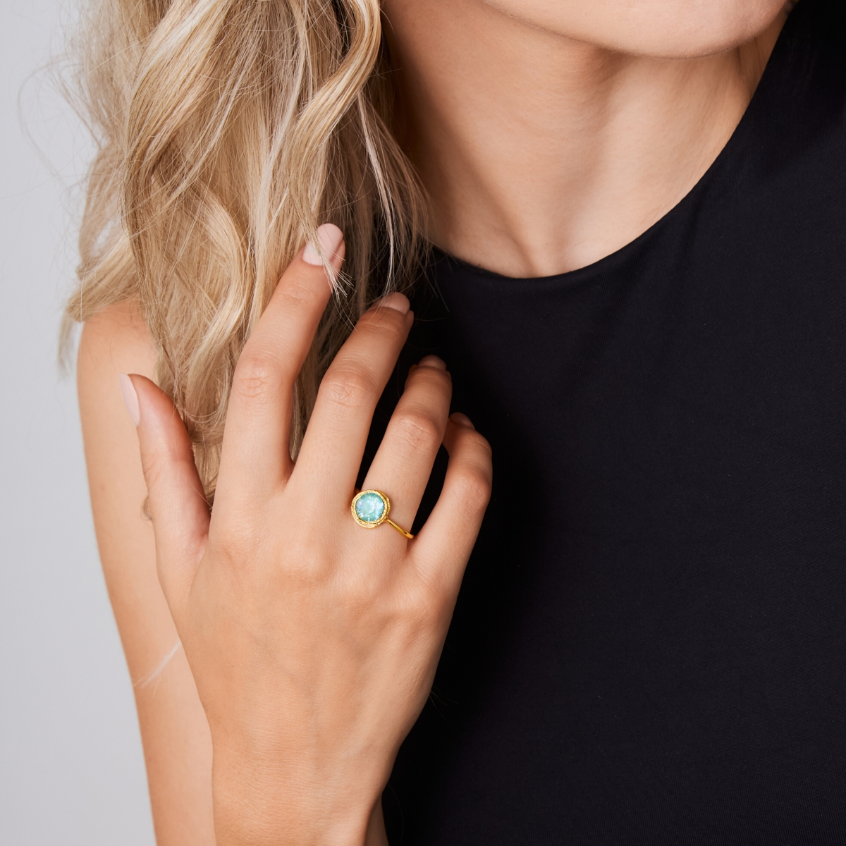 5532D Colorful frame crystal ring Catherine bijoux Ανοιχτό Πράσινο