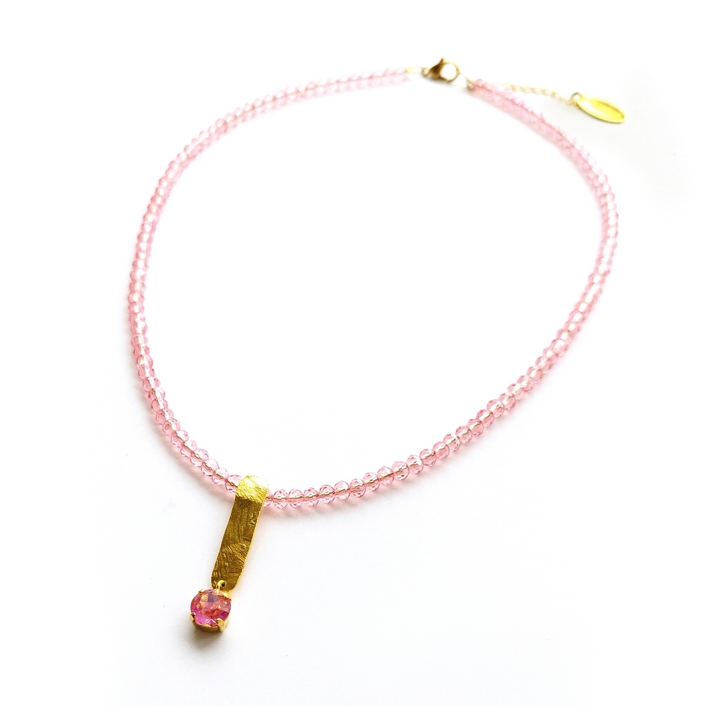 5688A Colourful crystal necklace Φούξια