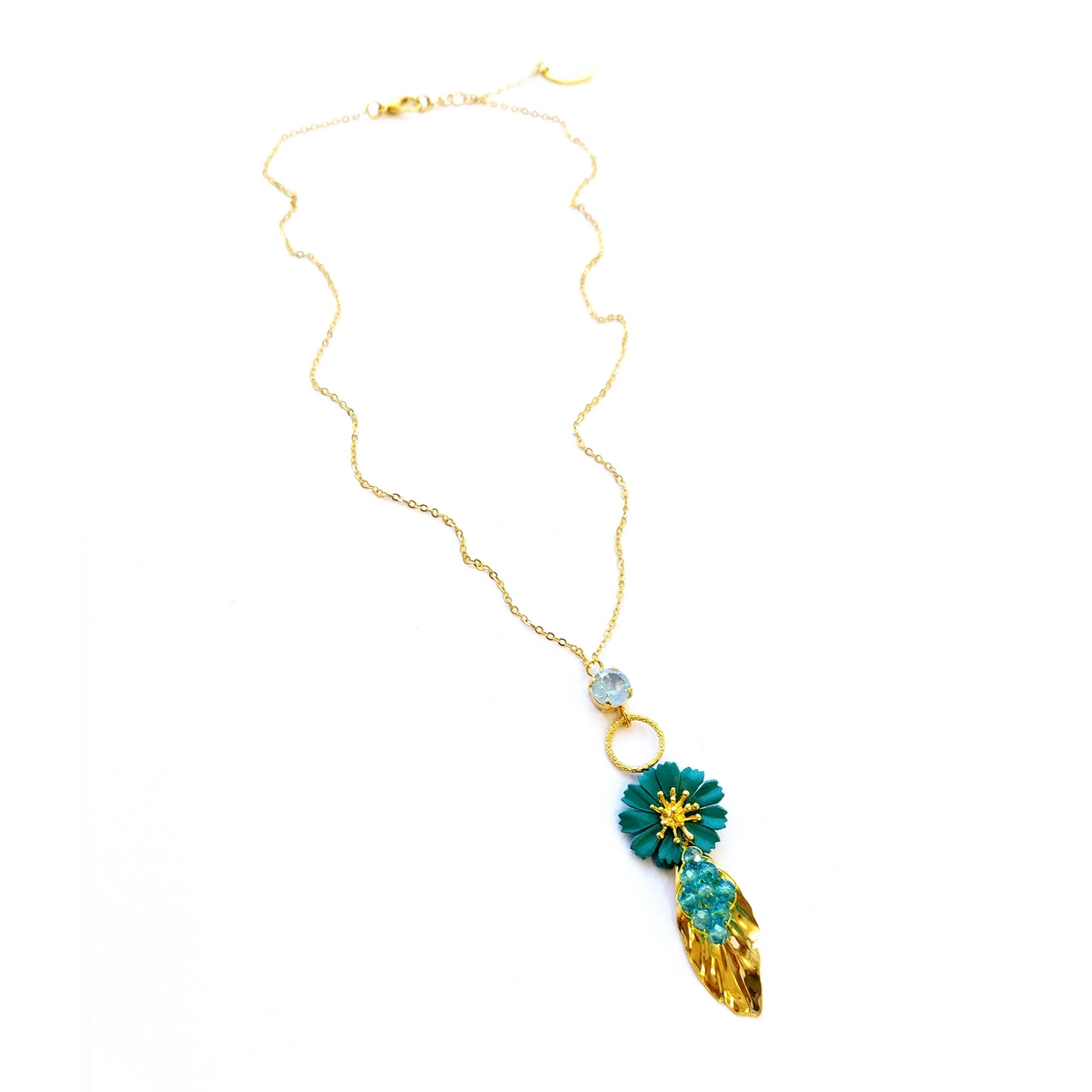 5634A Colourful daisy pendant Catherine bijoux Τυρκουάζ