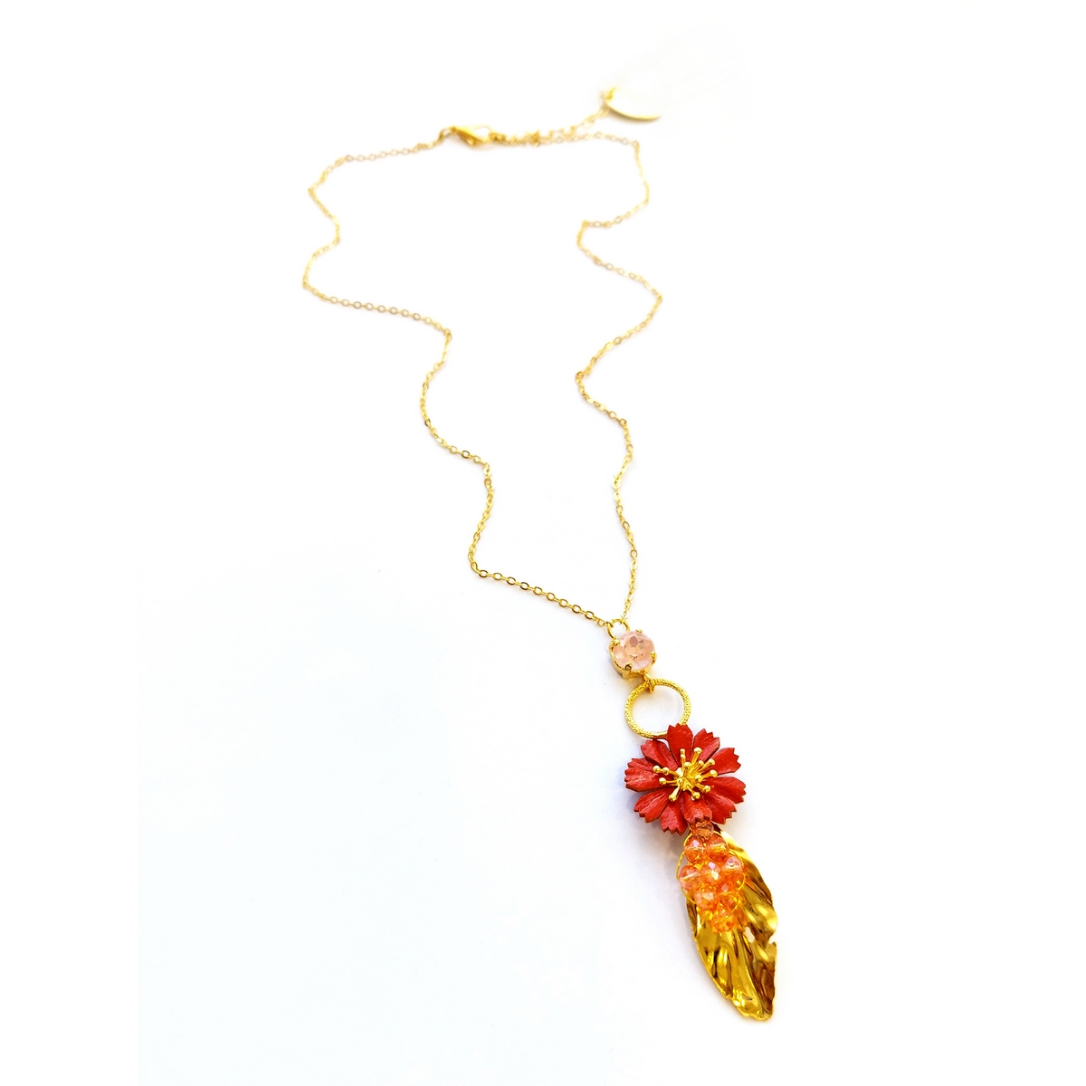 5634A Colourful daisy pendant Catherine bijoux Πορτοκαλί
