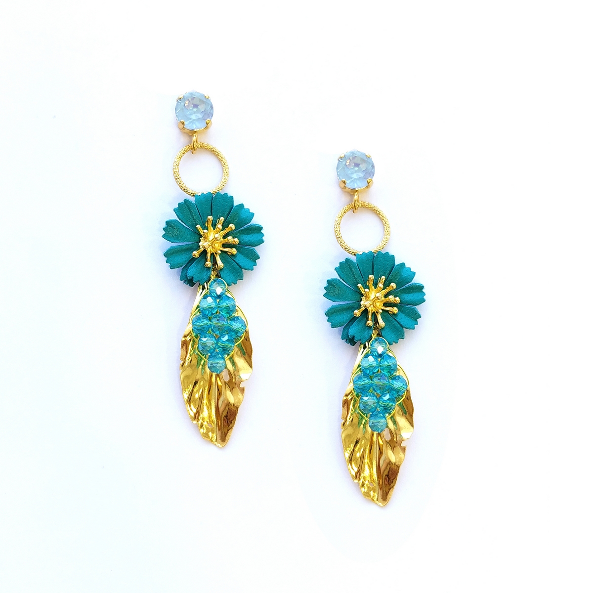 5634F Colourful daisy earrings Catherine bijoux Τυρκουάζ