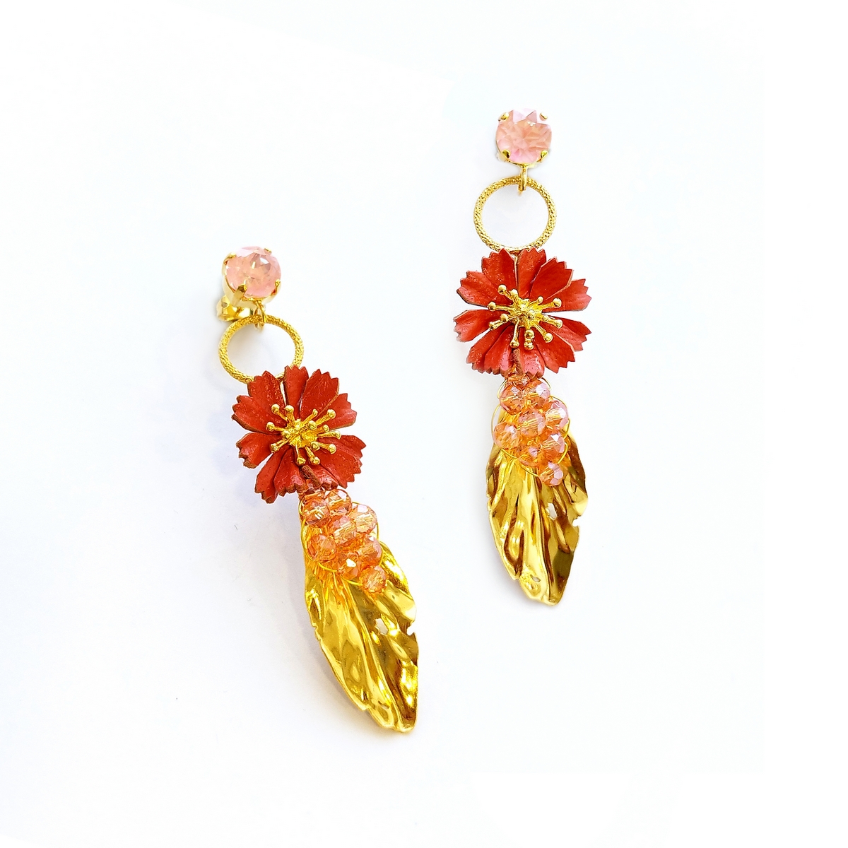 5634F Colourful daisy earrings Catherine bijoux Πορτοκαλί