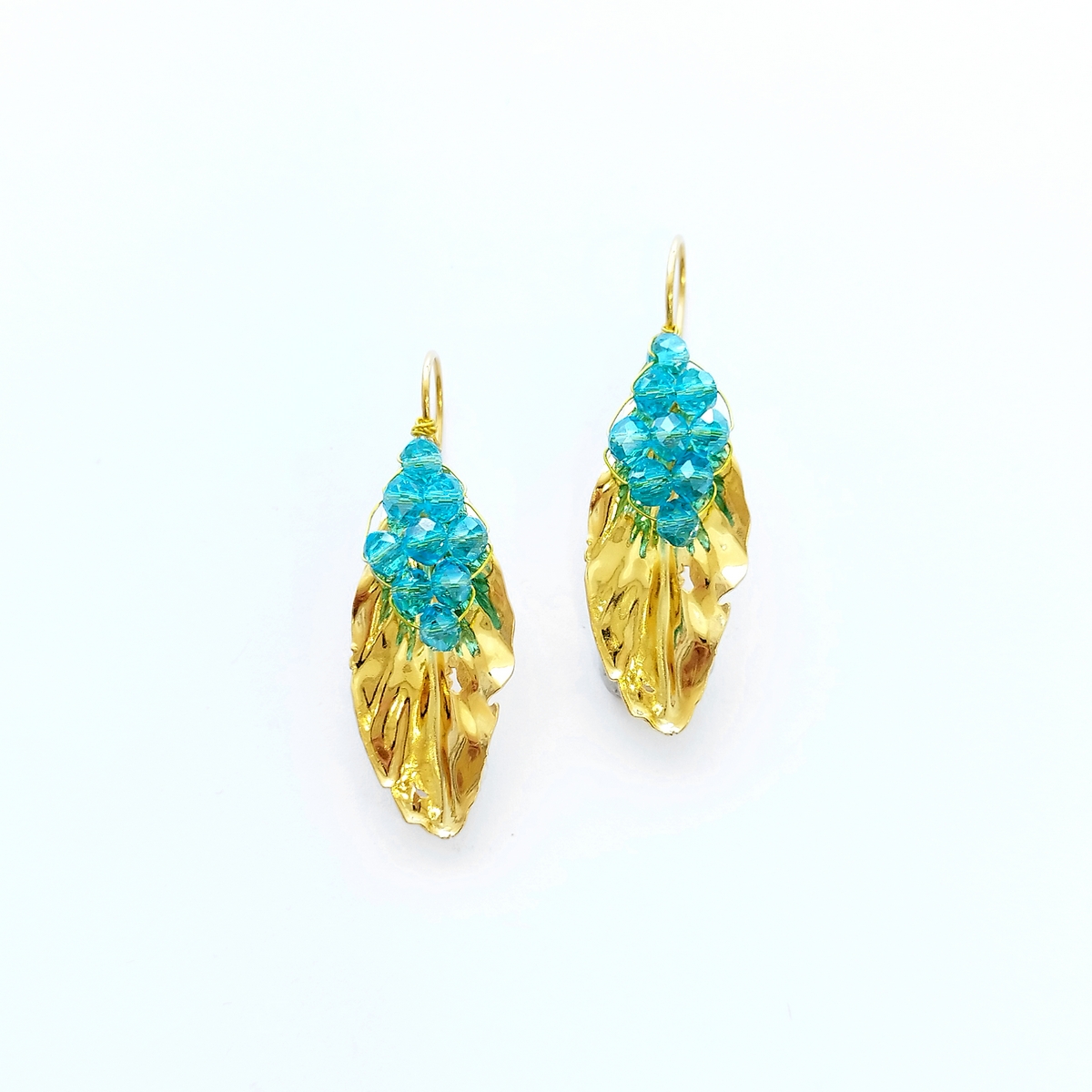 Alternative view of 5703F Crystals and leaves earrings Catherine bijoux Τυρκουάζ