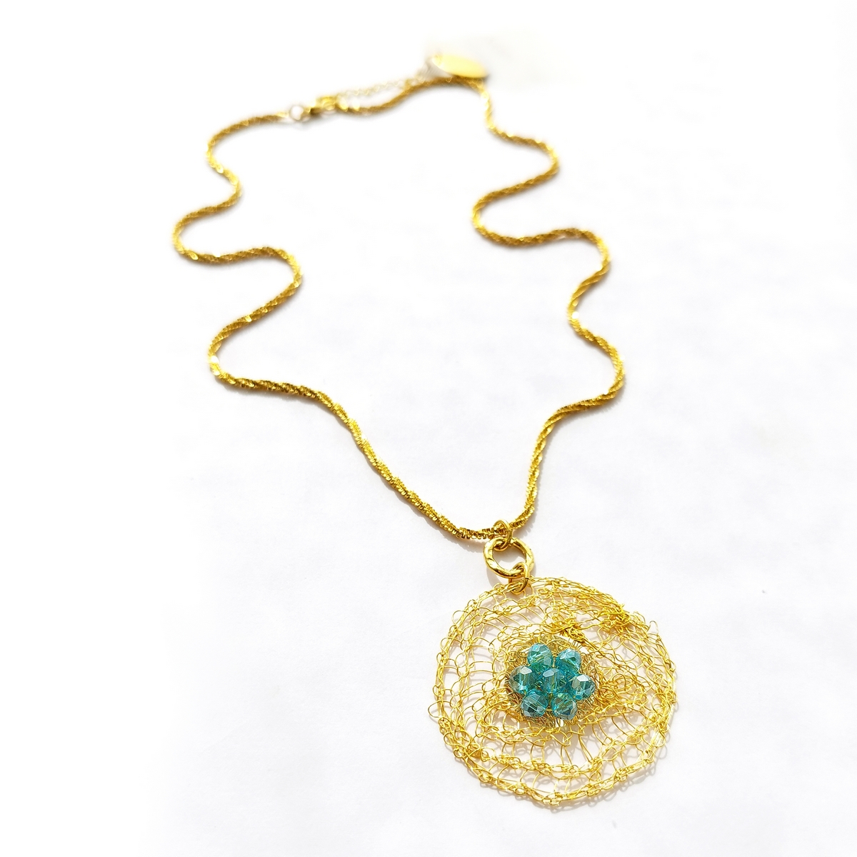 5669A Mesh with color pendant χειροποίητο κολιέ Catherine bijoux Τυρκουάζ