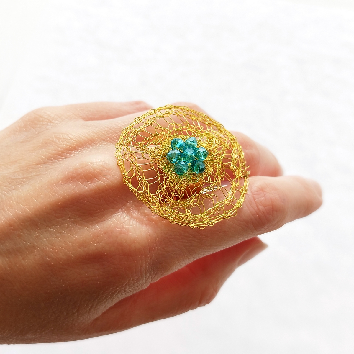 5669D Mesh with color χειροποίητο δαχτυλιδι Catherine bijoux Τυρκουάζ