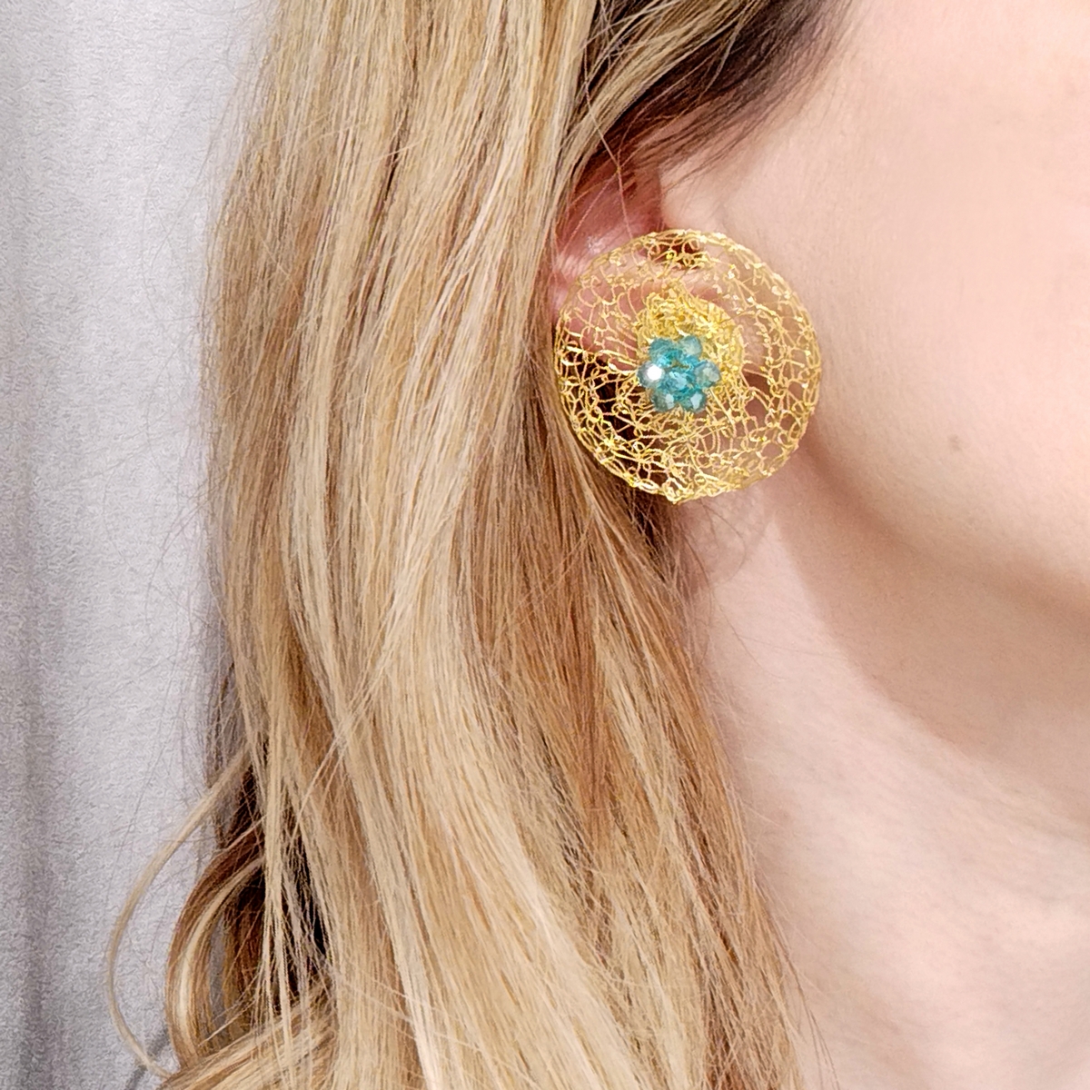 5669F Mesh with color χειροποίητα σκουλαρίκια Catherine bijoux Τυρκουάζ