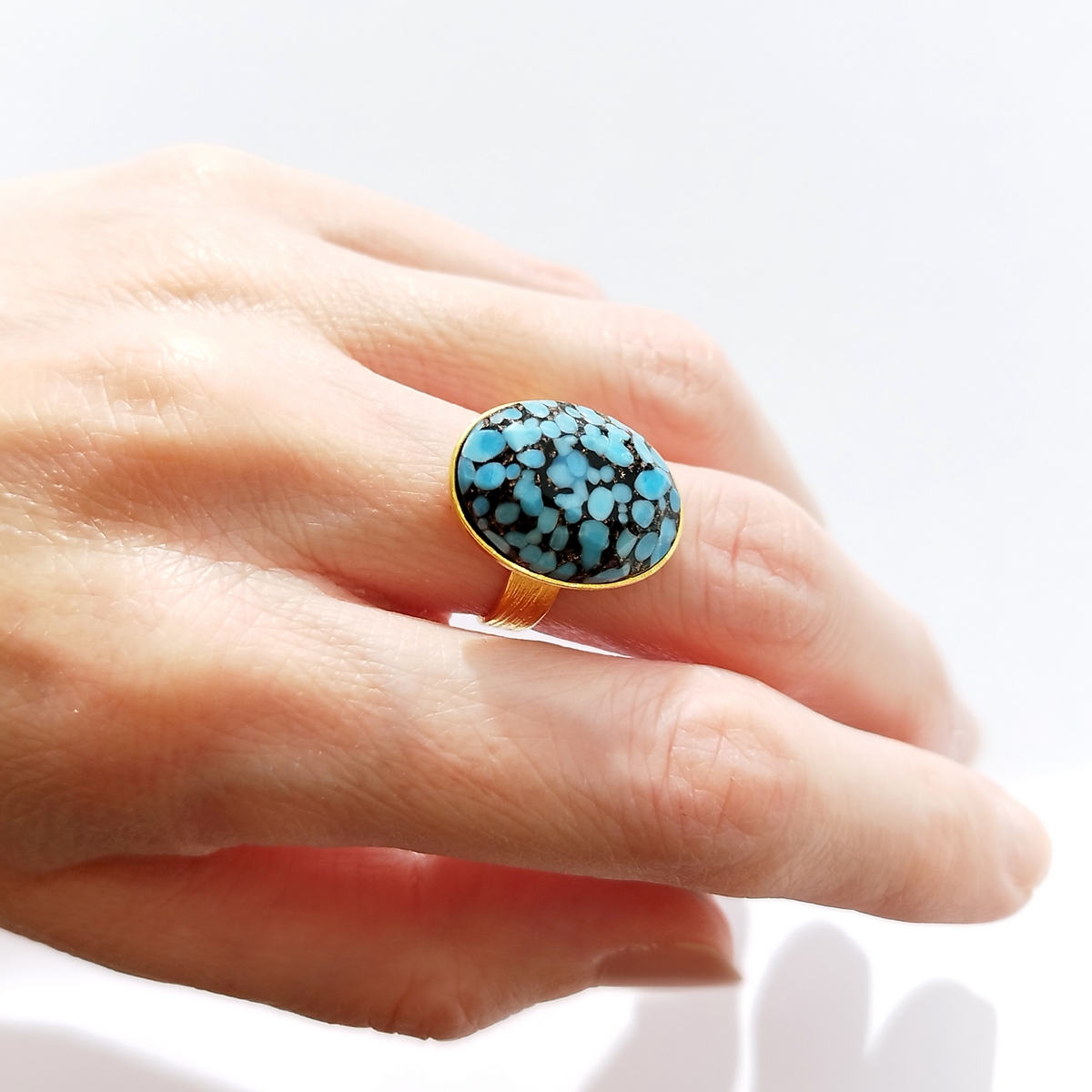 5694D Oval stone simple ring Τυρκουάζ