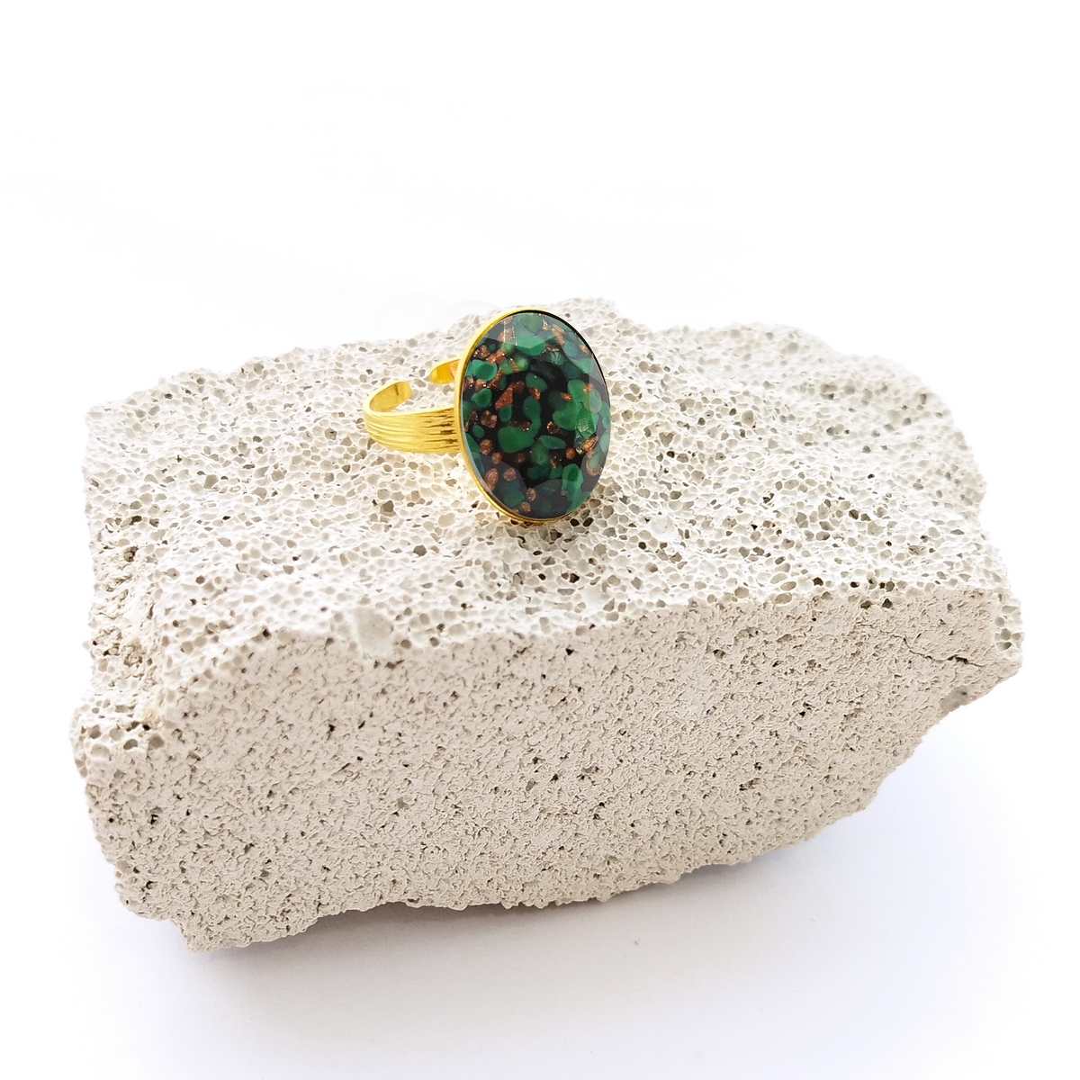 Alternative view of 5694D Oval stone simple ring Πράσινο