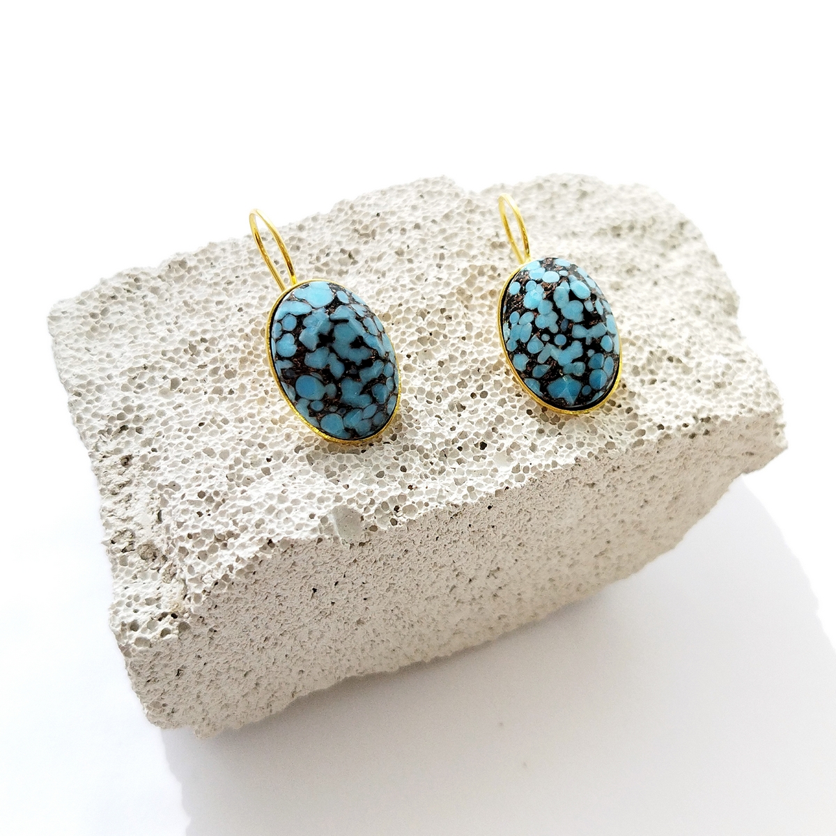 Alternative view of 5694F Oval stones simple earrings Τυρκουάζ