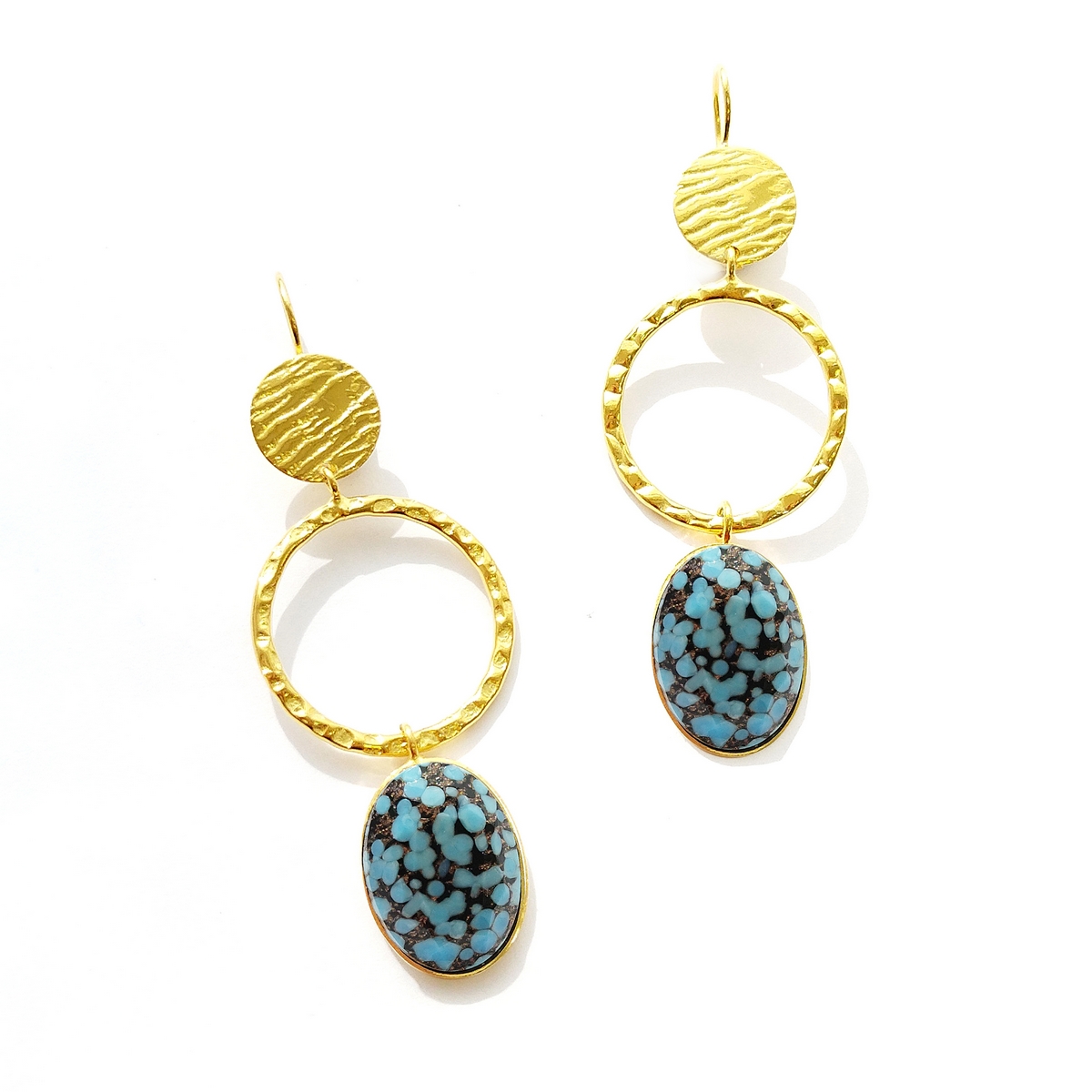 Alternative view of 5695F Oval stone long earrings Τυρκουάζ
