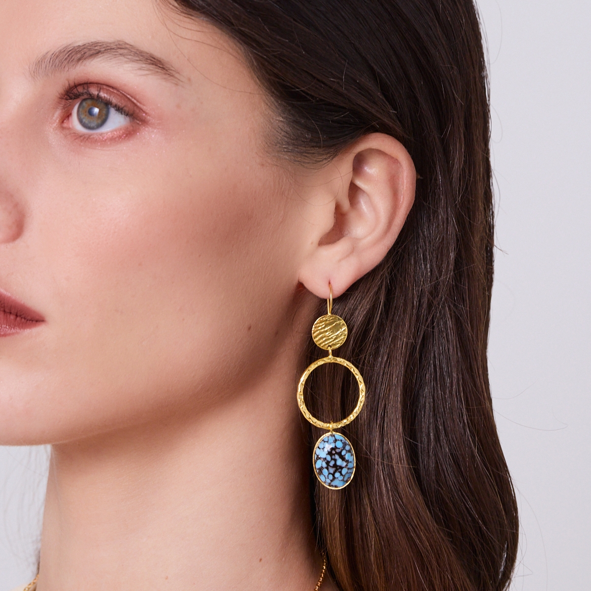 Alternative view of 5695F Oval stone long earrings Πράσινο