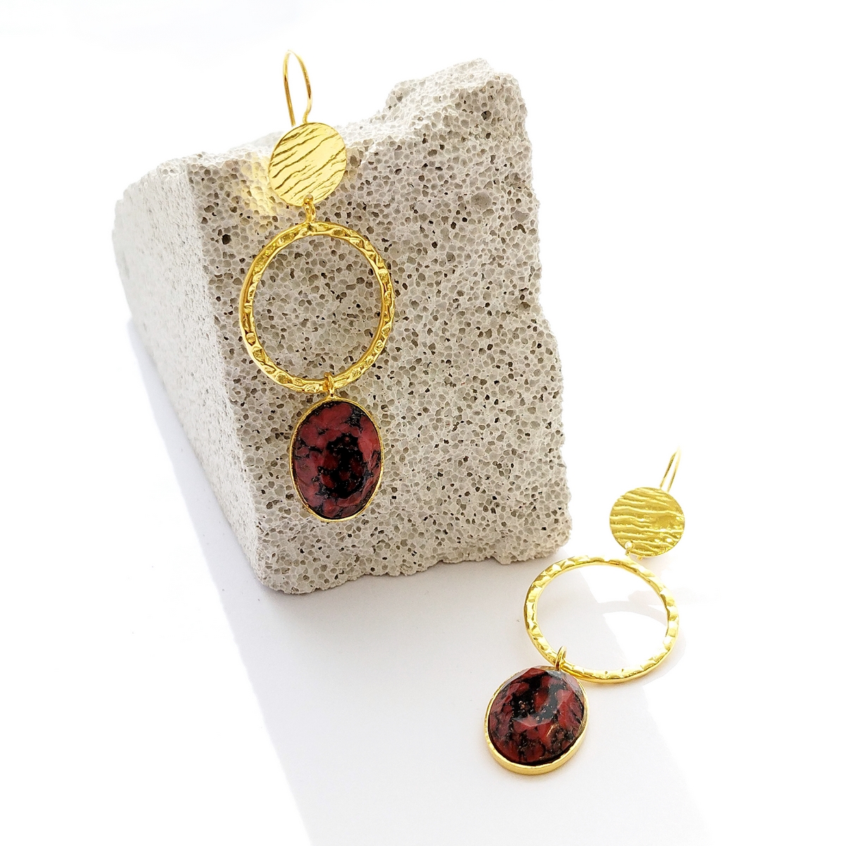 5695F Oval stone long earrings Πορτοκαλί