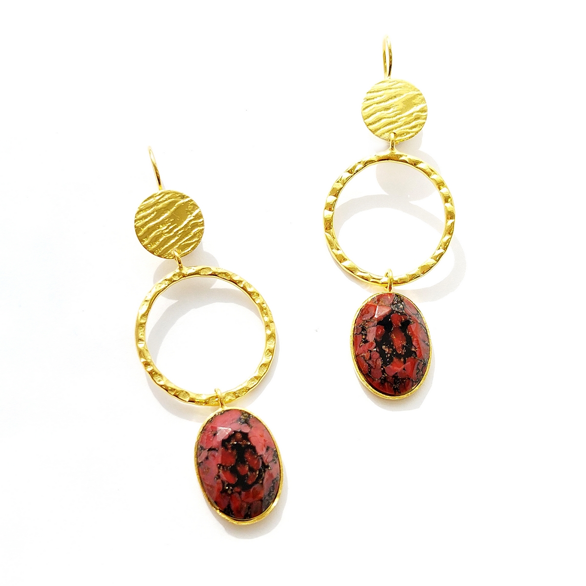 Alternative view of 5695F Oval stone long earrings Πορτοκαλί