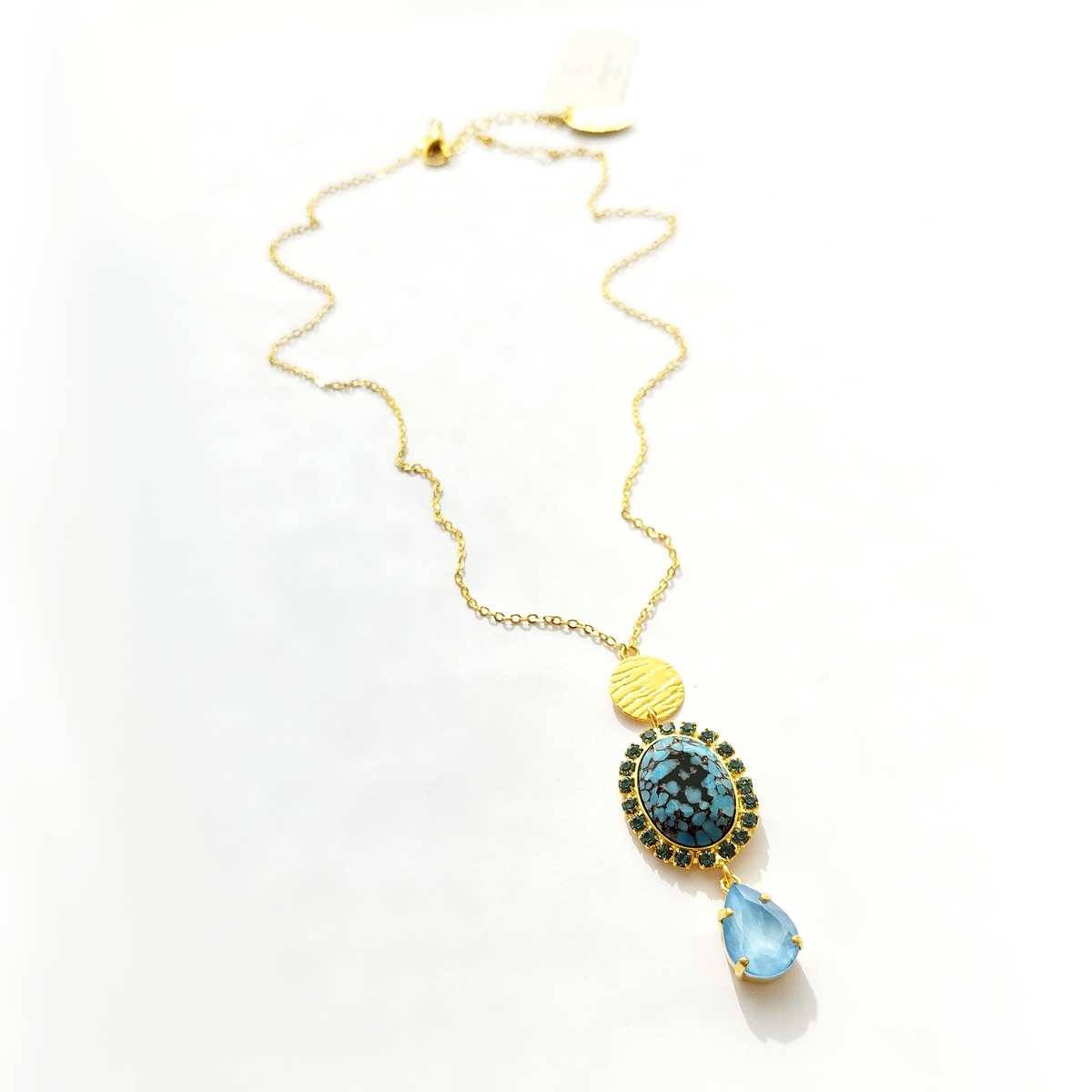 5696A Oval stone crystal pendant Τυρκουάζ