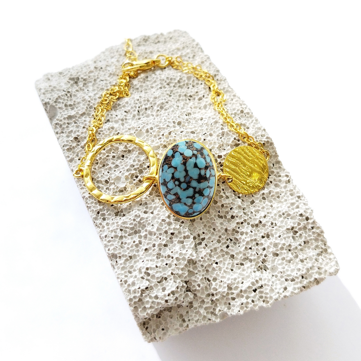5695E Oval stone simple bracelet Τυρκουάζ