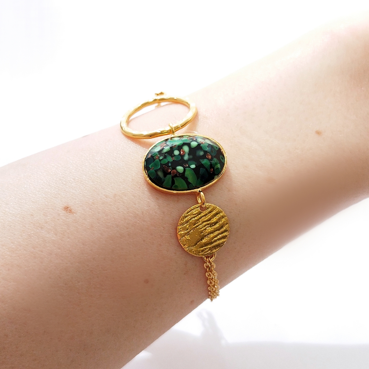 Alternative view of 5695E Oval stone simple bracelet Τυρκουάζ