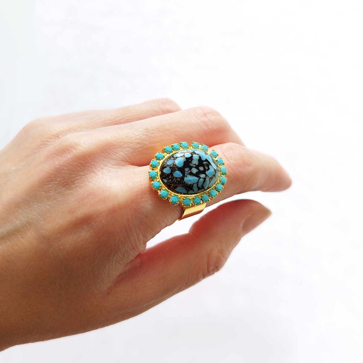 5696D Oval stone ring Τυρκουάζ