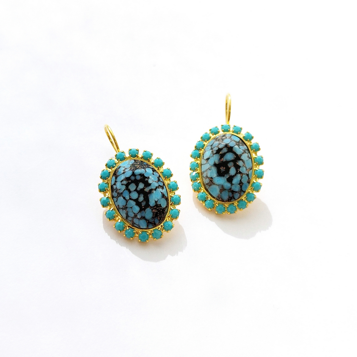 5696F Oval stone earrings Τυρκουάζ