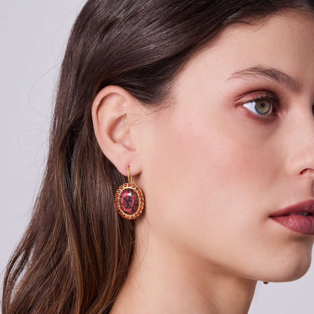 Alternative view of 5696F Oval stone earrings Τυρκουάζ