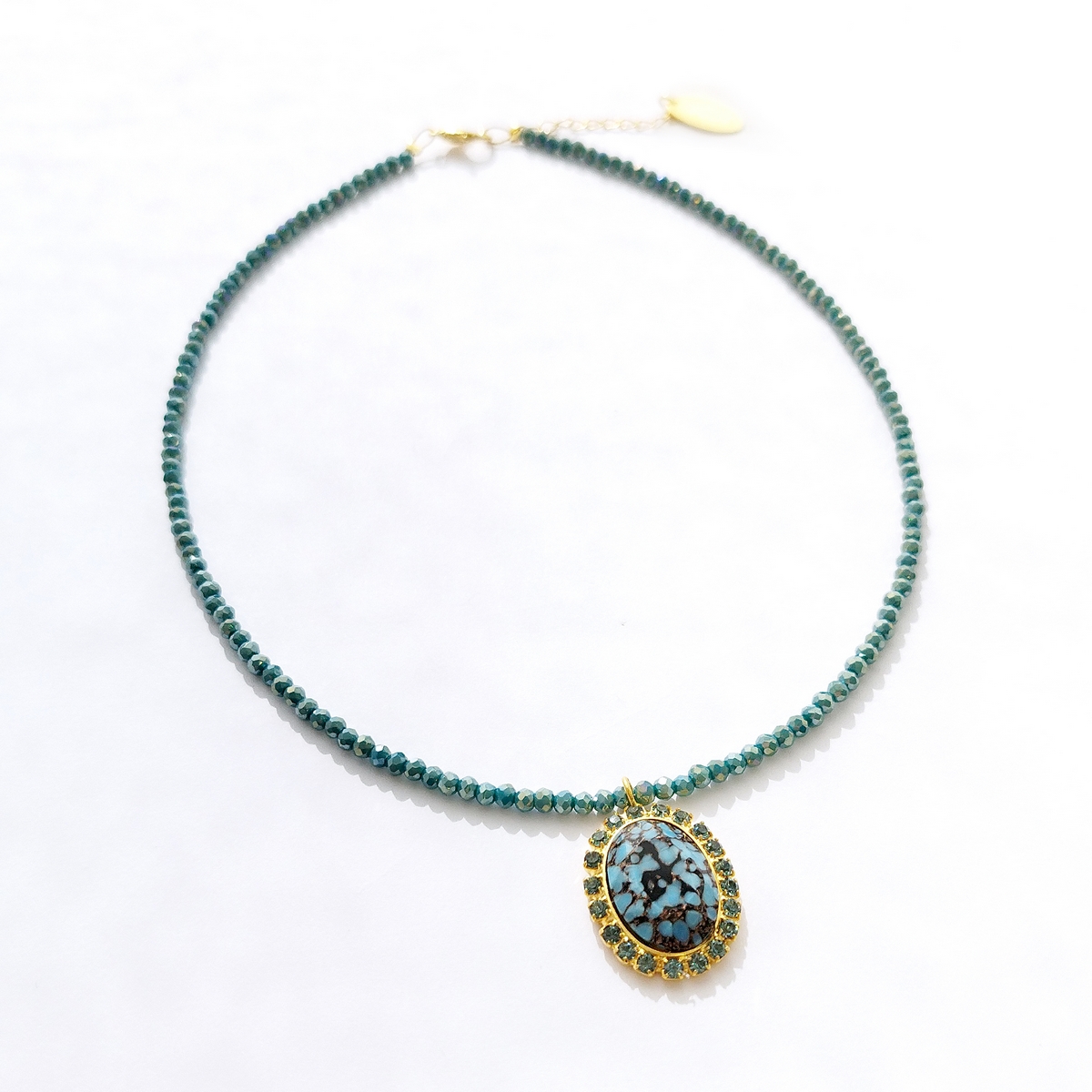 Alternative view of 5697A Oval stone crystal necklace Τυρκουάζ