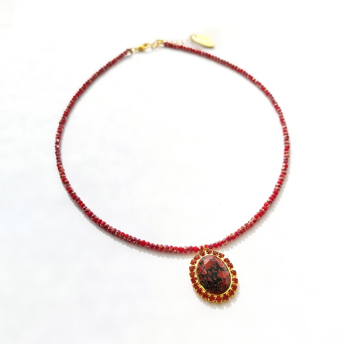 5697A Oval stone crystal necklace Πορτοκαλί