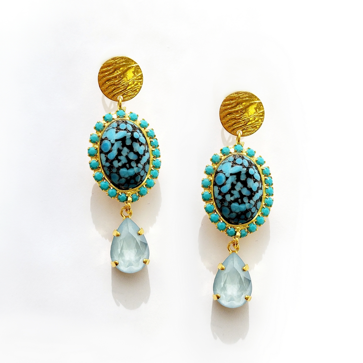 Alternative view of 5697F Oval stone crystal earrings Τυρκουάζ