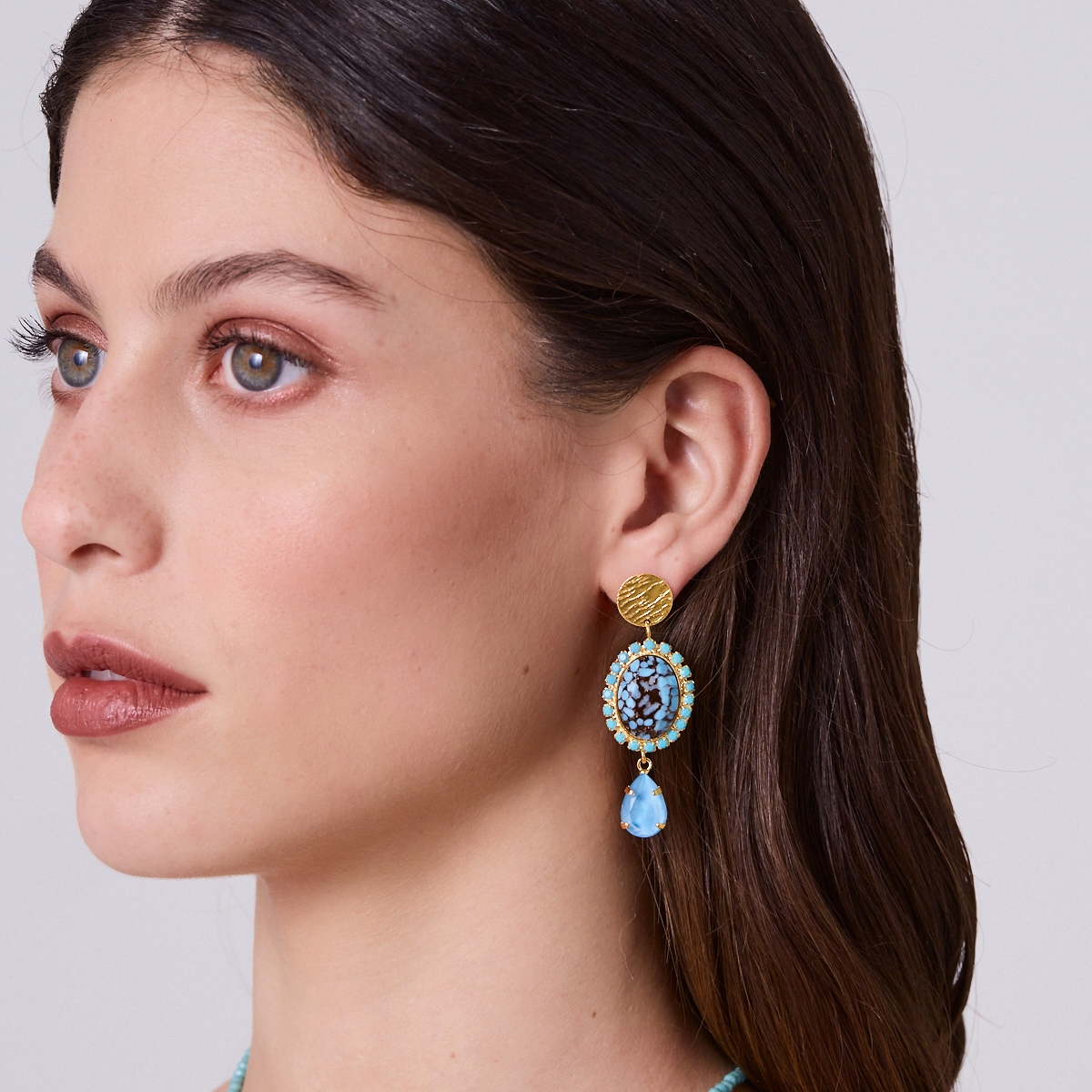 Alternative view of 5697F Oval stone crystal earrings Πράσινο