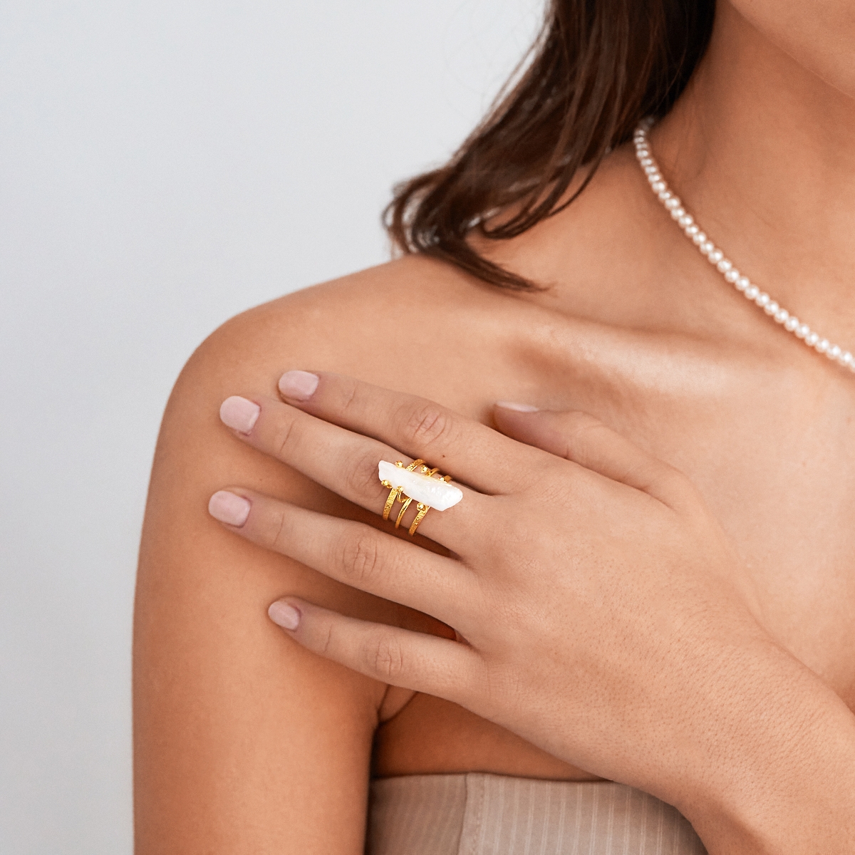 Alternative view of 5692D Nest of freshwater pearl ring Χρυσό