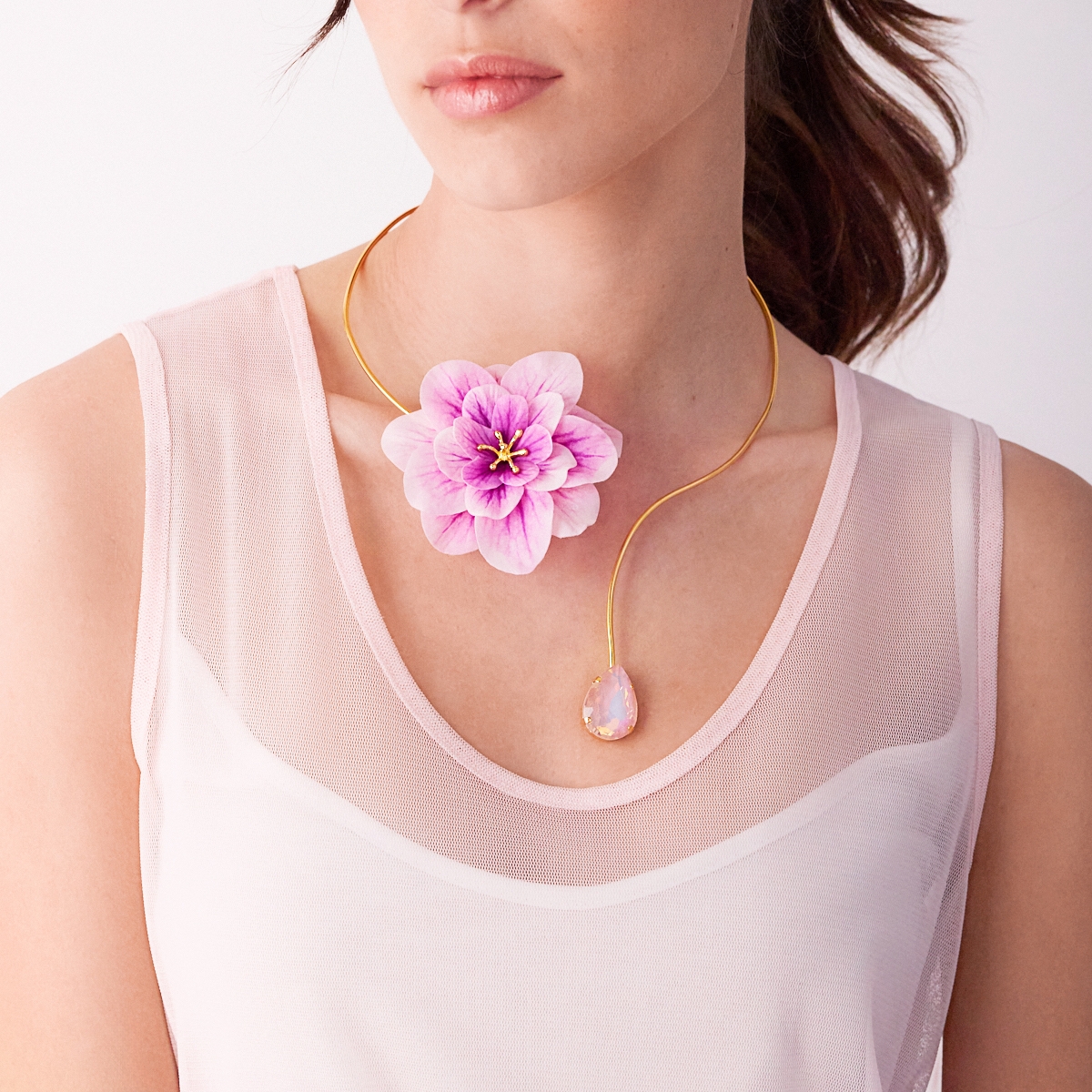 Alternative view of 5706A Lotus flower necklace Τυρκουάζ