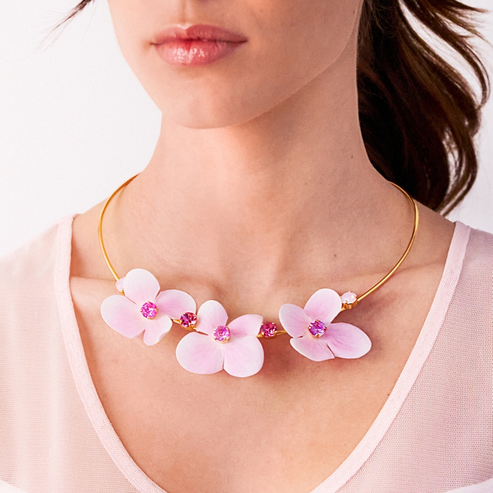 5627A Primrose and crystals necklace Ροζ