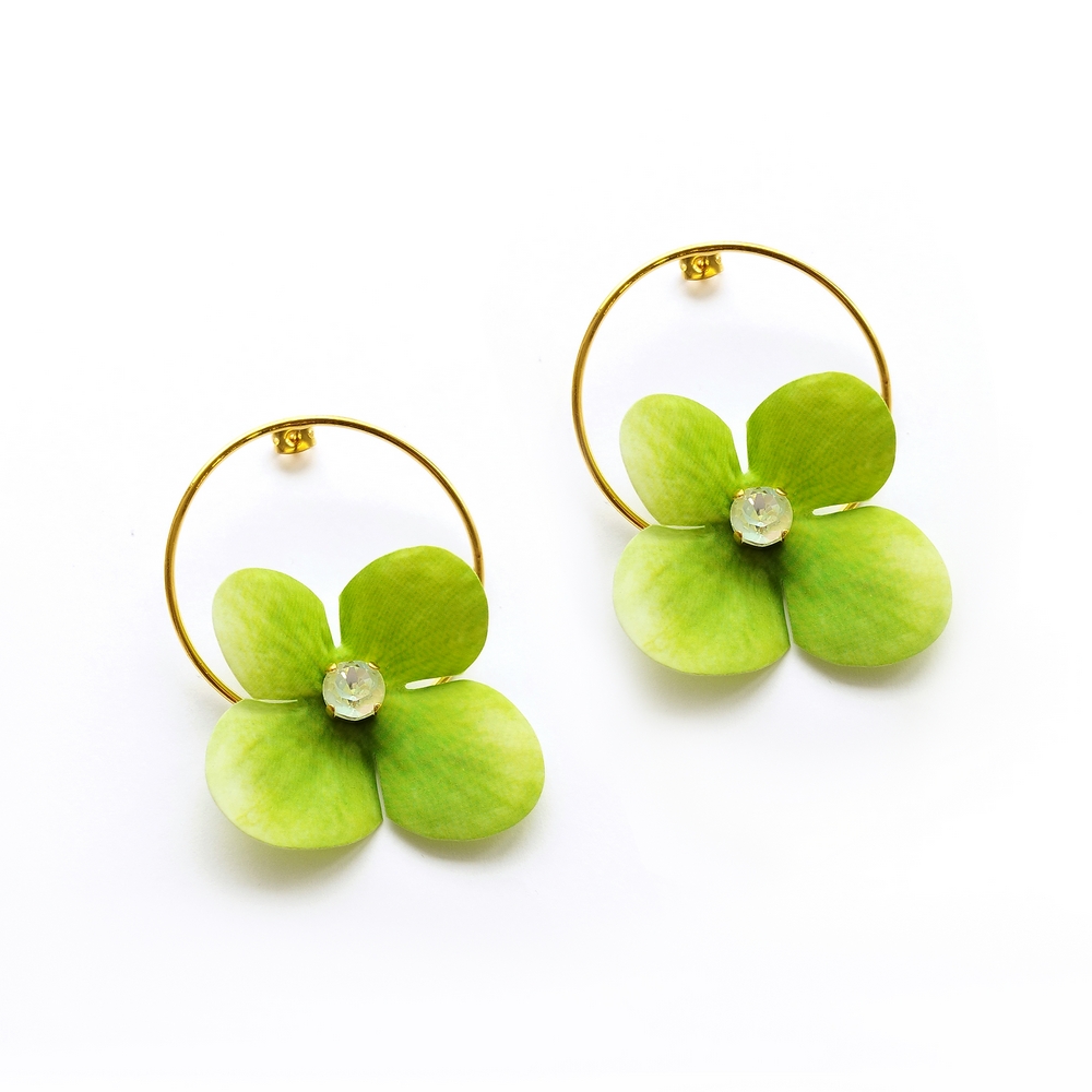 5627F Primrose and crystals earrings Πράσινο