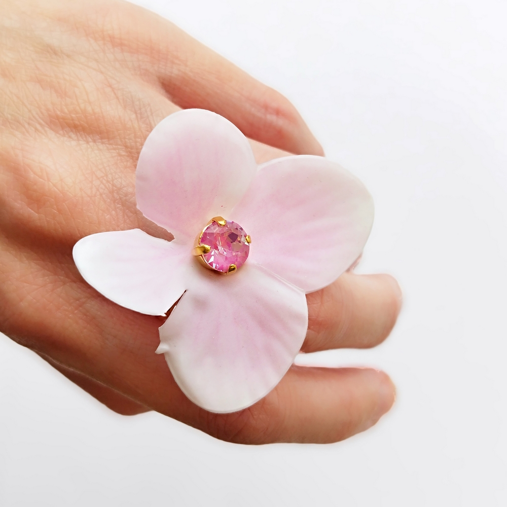 5626D Primrose and crystals ring Ροζ
