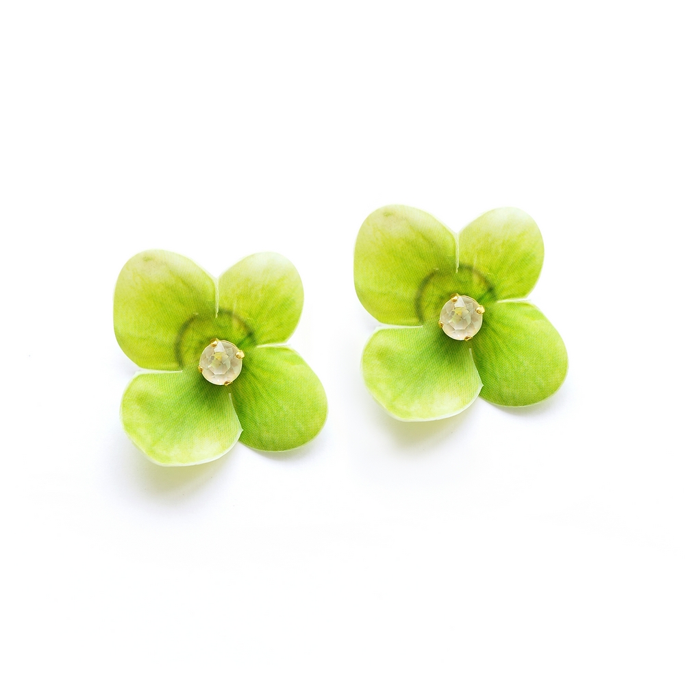 5626F Primrose and crystals small earrings Πράσινο