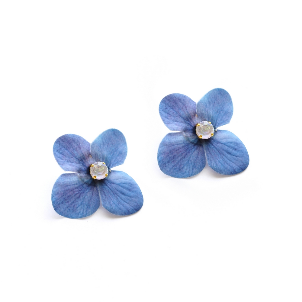 5626F Primrose and crystals small earrings Μπλε