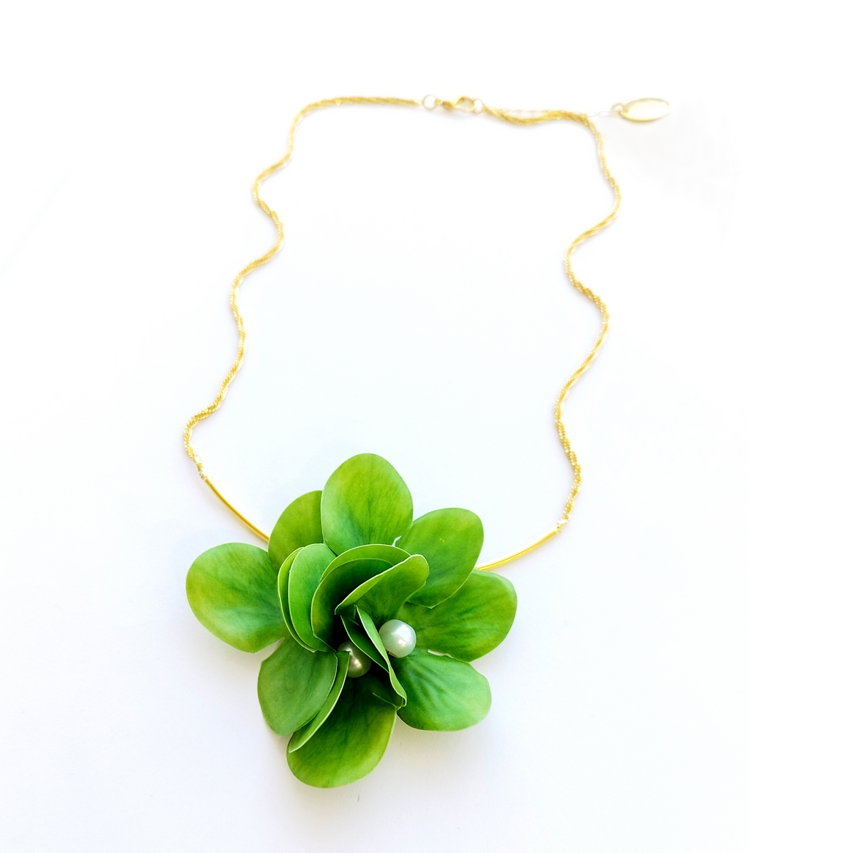 5629A Primrose and pearls necklace Catherine bijoux Πράσινο