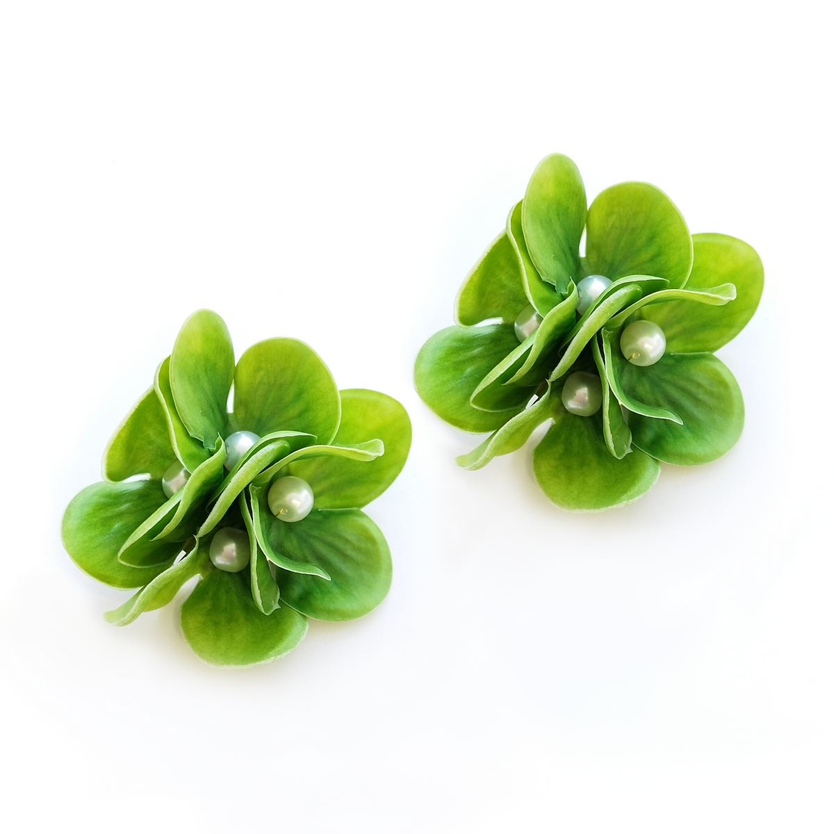 5629F Primrose and pearls small earrings Catherine bijoux Πράσινο