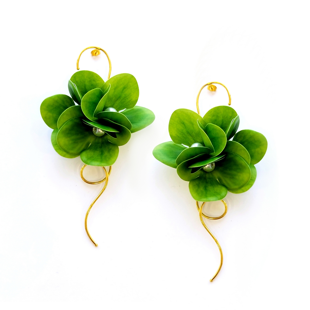 5630F Primrose and pearls earrings Catherine bijoux Πράσινο