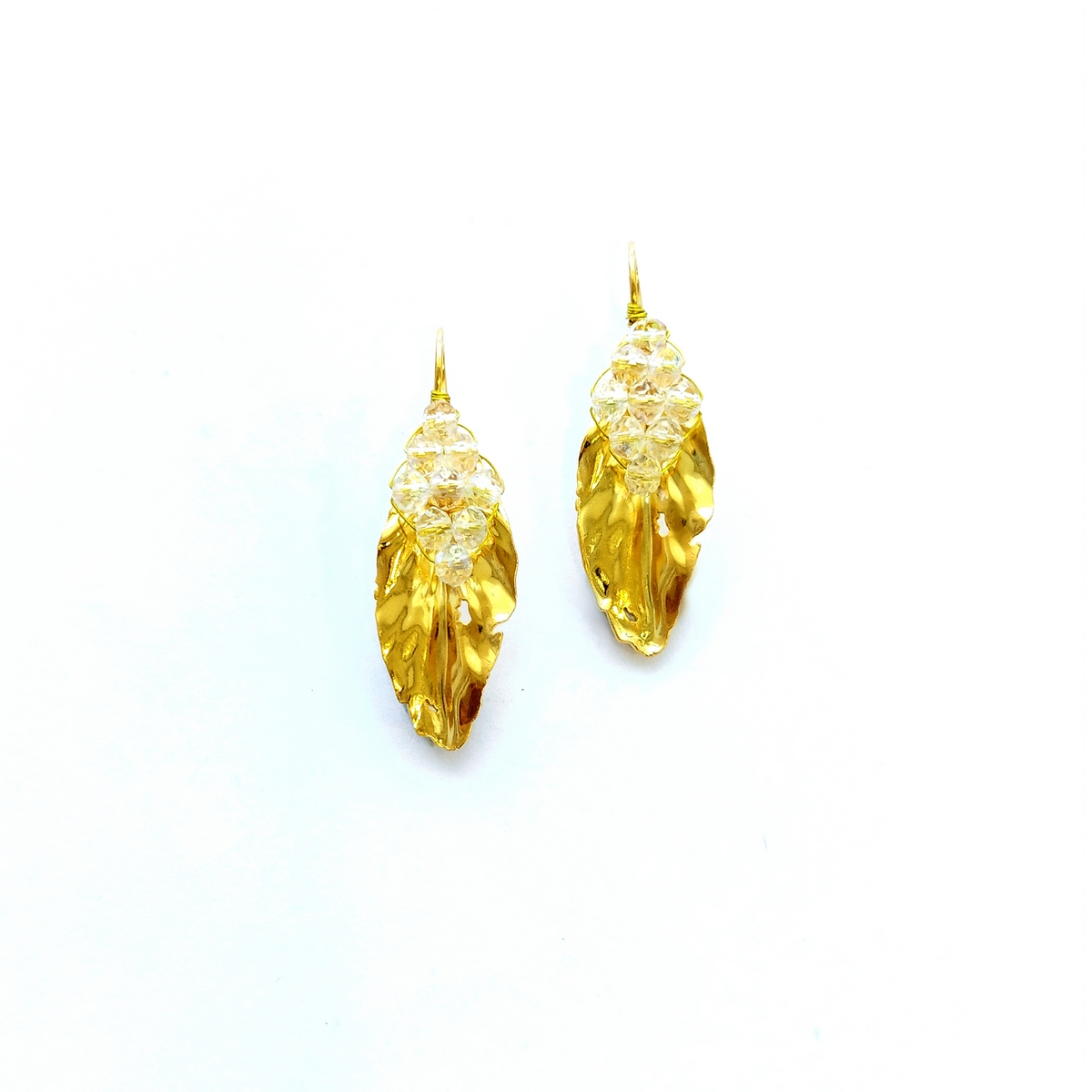 5703F Crystals and leaves earrings Catherine bijoux Άσπρο