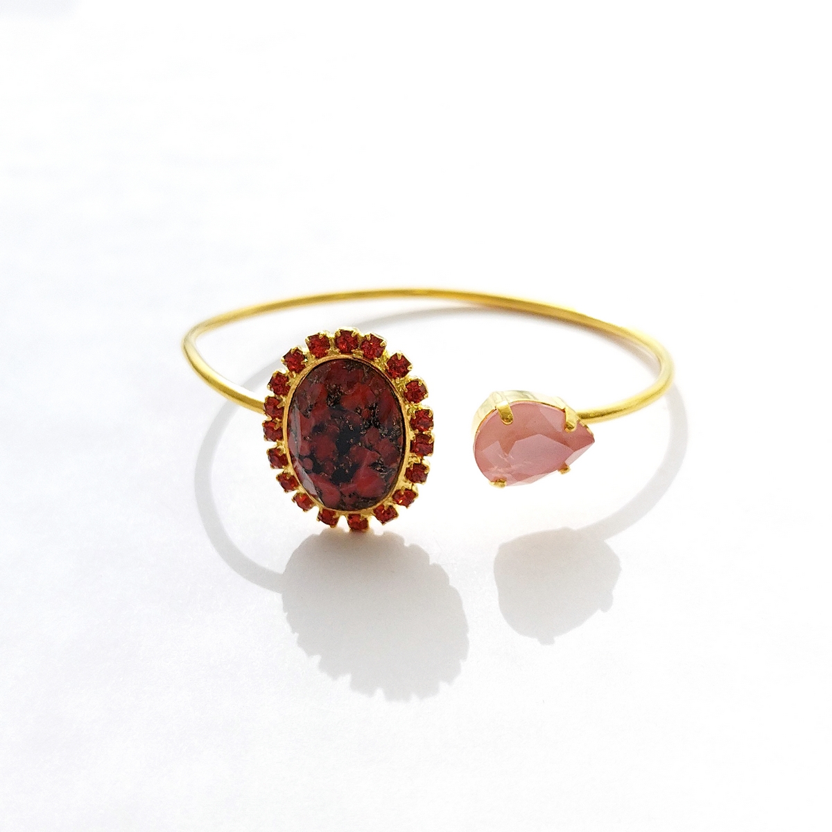 5697E Oval stone crystal bangle Πορτοκαλί