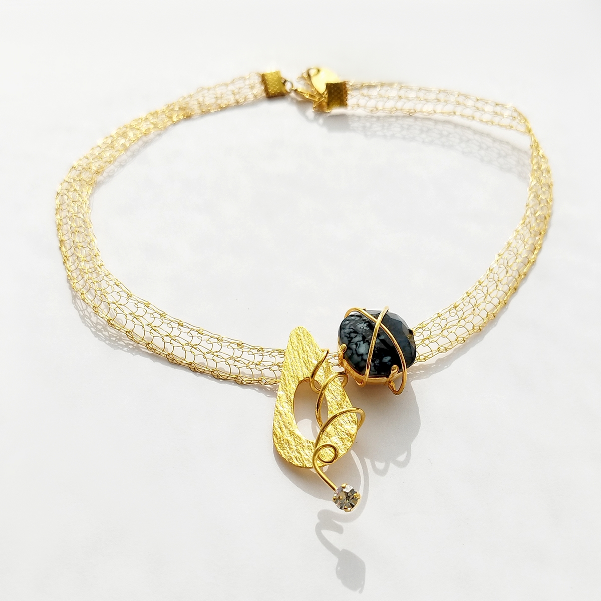 5715A Colorful handmade crystal necklace Μαύρο