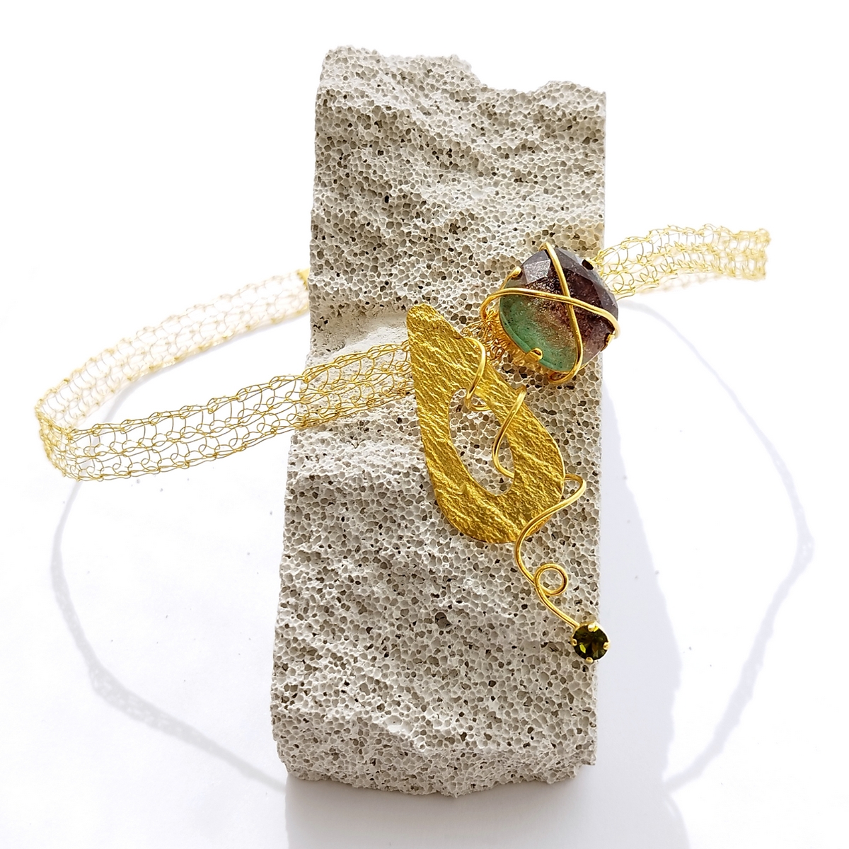 5715A Colorful handmade crystal necklace Πράσινο
