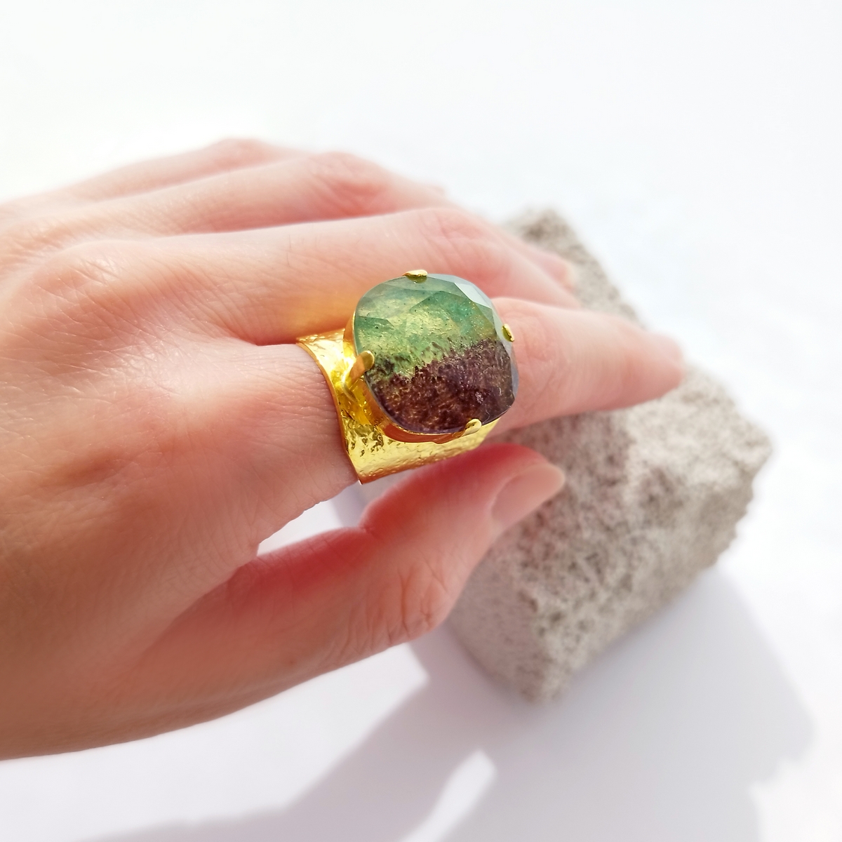 5715D Colorful handmade crystal ring Πράσινο