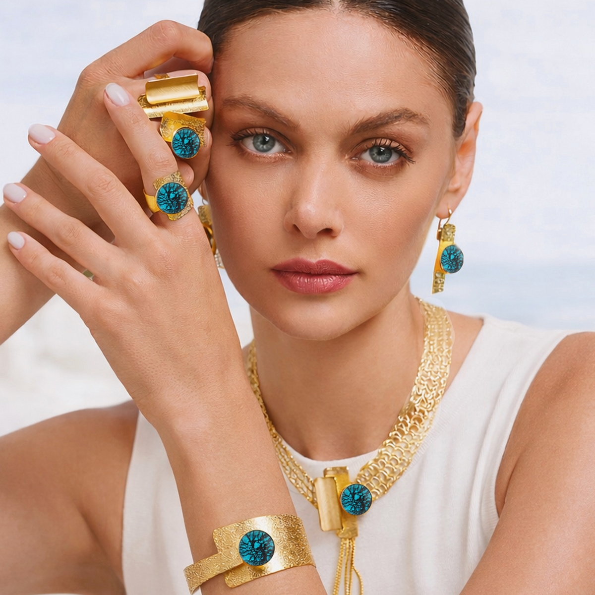 5572A Real handmade statement necklace Τυρκουάζ